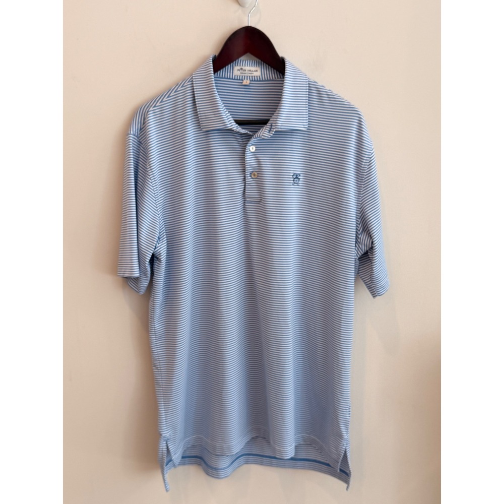 Peter Millar Summer Comfort Striped Golf Polo Blue White MF21EK03S Mens Large